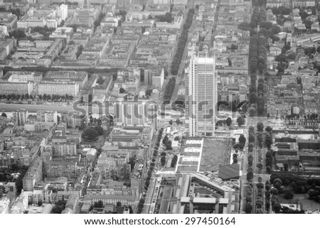 Aerial view of the city of Turin in Piedmont Italy in black and white