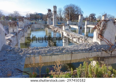 CHRISTCHURCH, NEW ZEALAND - JUNE 10, 2015: Ruins of buildings destroyed in the 2011 earthquake are still visible today in town
