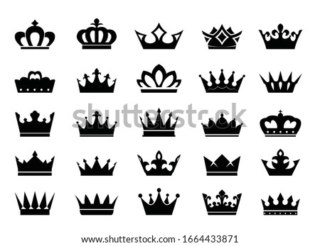 Big Set of vector king crowns icon on white background. Vector Illustration. Emblem and Royal symbols.