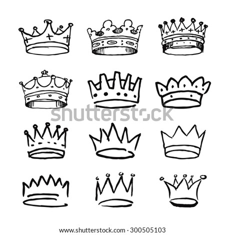 Set Of Black Hand Drawn Crowns. Vector Illustrations. - 300505103 ...