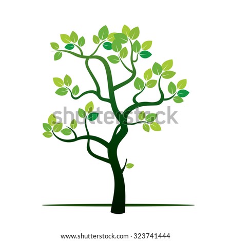 Spring Tree And Green Leafs. Vector Illustration. - 323741444