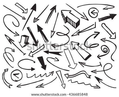 Set of Black Drawn Arrows. Vector outline Illustration.