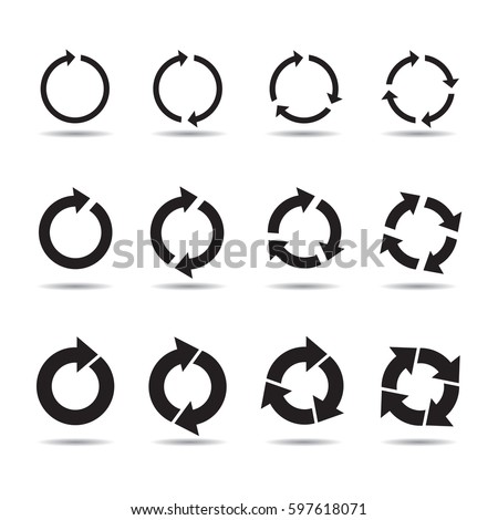 Set of different black vector arrows refresh, reload and process. Usable graphic elements and icons for the internet. Round arrows and isolated vector graphics.