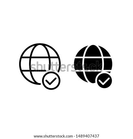 Check globe icon. With outline and glyph style