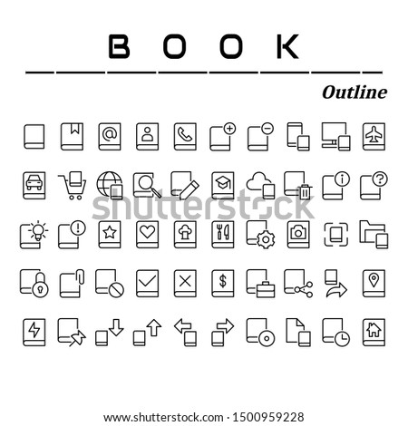 A set of icons with Book content. Outline style
