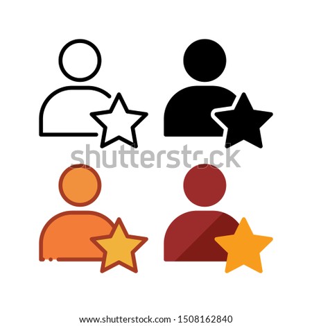 Starred person icon. With outline, glyph, filled outline and flat style