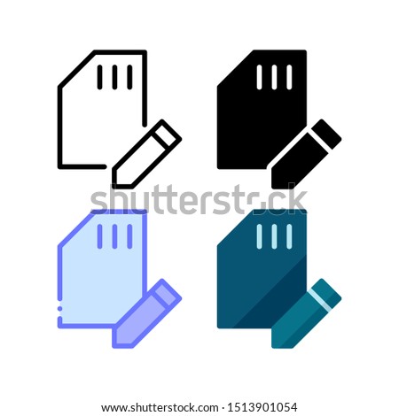 SD card edit icon. With outline, glyph, filled outline and flat style