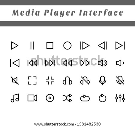 A set of media player icons with outline style