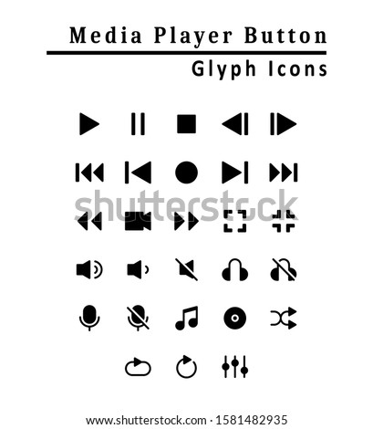 A set of media player button icons. With glyph style