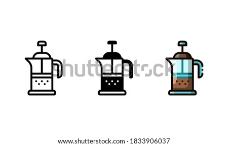French press icon. With outline, glyph, and filled outline styles