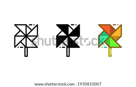 Pinwheel icon. With outline, glyph, and filled outline styles