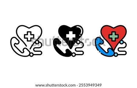 Call Doctor Icon. vector icon represented by a landline telephone, a heart and a plus sign. perfect for healthcare theme.