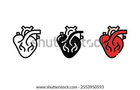 Human anatomical heart Icon. vector icon with outline, glyph, and filled outline style, represented by the human heart organ. perfect for healthcare theme