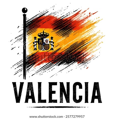 Artistic Valencia Logo with Spanish Flag in Dynamic Brushstroke Design