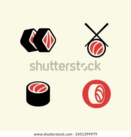 Sushi logo template. Set Collectoin. Japanese traditional cuisine, tasty food icon. Japanese seafood logo asian dinner.