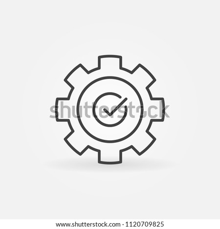 Gear with check mark vector icon or sign in thin line style