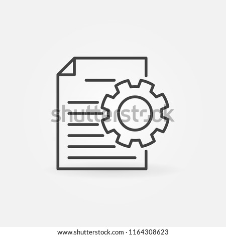 Document with Cog outline icon - vector technical documentation concept sign in thin line style