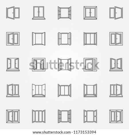 Window outline icons set. Vector open windows concept symbols or design elements in thin line style