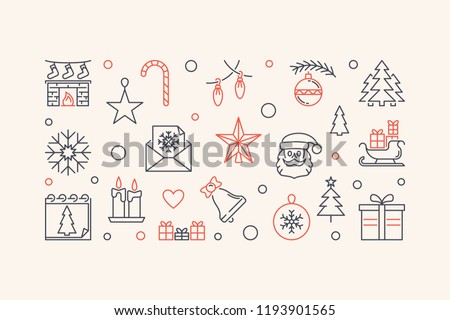New Year horizontal vector illustration or banner with creative outline design