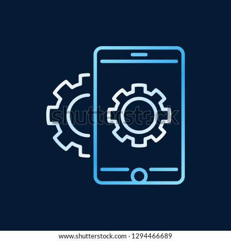 Smartphone with gear vector colored outline icon. Mobile app development concept line symbol on dark background