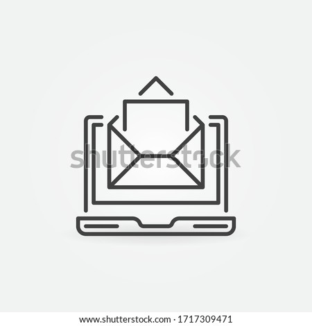 Laptop with envelope linear icon. Vector e-mail or email marketing concept outline symbol