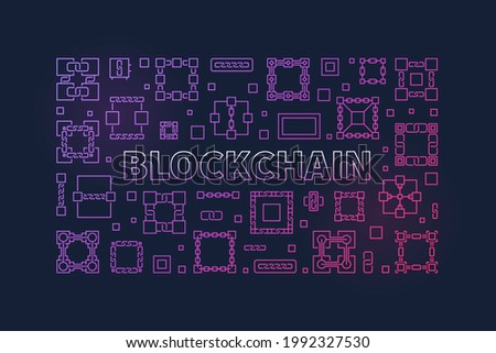Blockchain Technology colored horizontal outline modern banner. Vector illustration