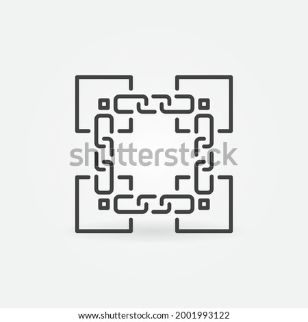 Blocks linked with Chain line icon - Blockchain outline vector concept symbol