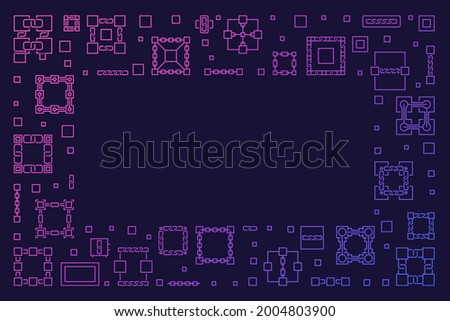 Vector Blockchain concept horizontal colorful outline illustration or frame 
