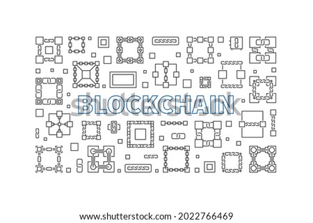 Blockchain Technology concept minimal horizontal banner or vector outline illustration