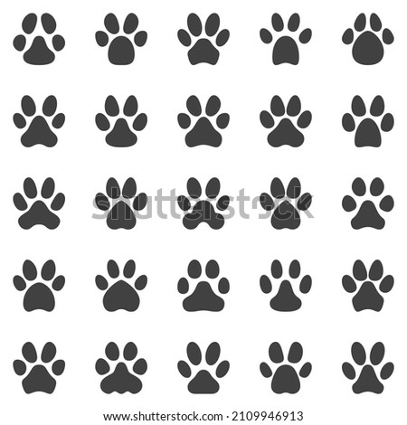 Animal Pet Paw Print concept icons set - Black Silhouette Paw Prints symbols or logo elements