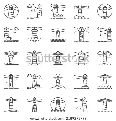 Lighthouse outline icons set. Lighthouses concept vector thin line symbols collection