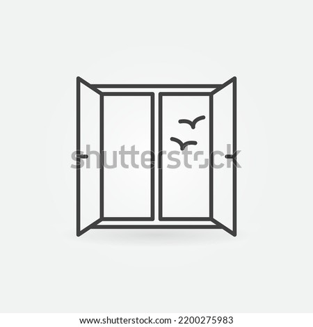 Open Window with Seagulls vector concept icon or symbol in thin line style