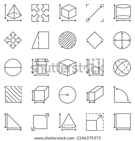 Dimension and Size outline icons set. Perimeter and Measuring concept linear symbols or design elements
