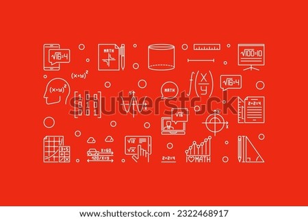 I Love Mathematics vector outline red horizontal banner - Math concept linear illustration
