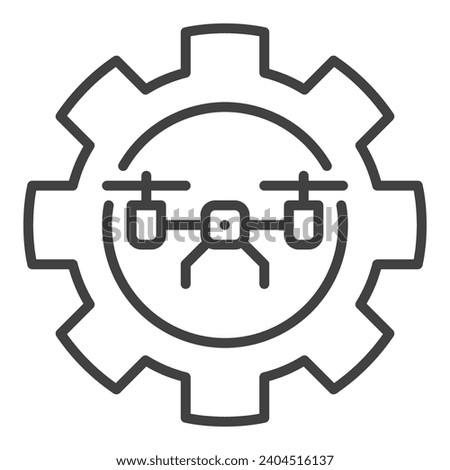 Drone inside Cog Wheel vector Quadcopter Configuration concept outline icon or symbol
