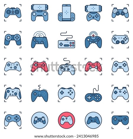 Gamepad colored icons set. Video Game Controller or Controlling Device signs collection