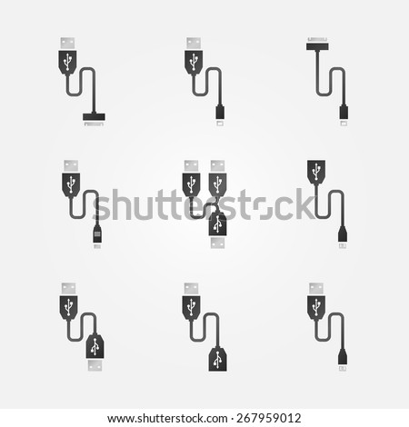 USB cables black icons - vector symbols or logos