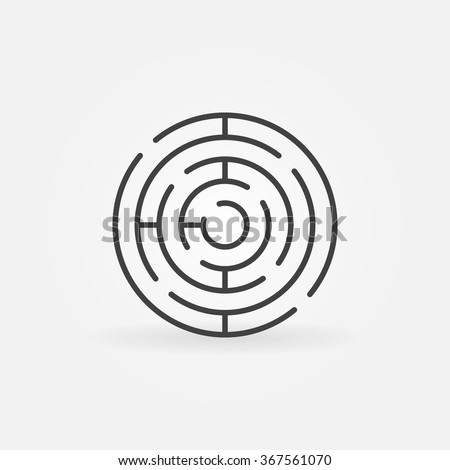 Round maze icon - vector simple circle labyrinth sign or logo element in thin line style
