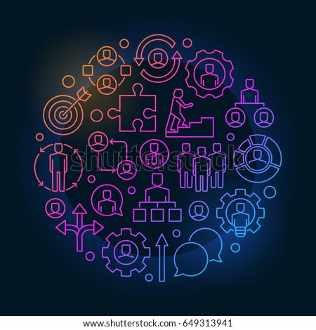 Colorful job and career illustration. Career development concept symbol made with outline icons on dark blue background
