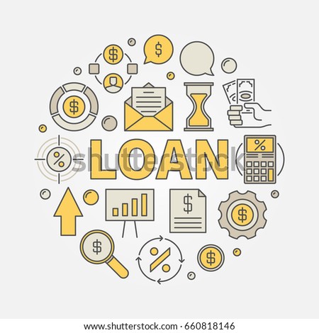 Loan round colorful illustration - vector business creative symbol made with word LOAN and finance icons