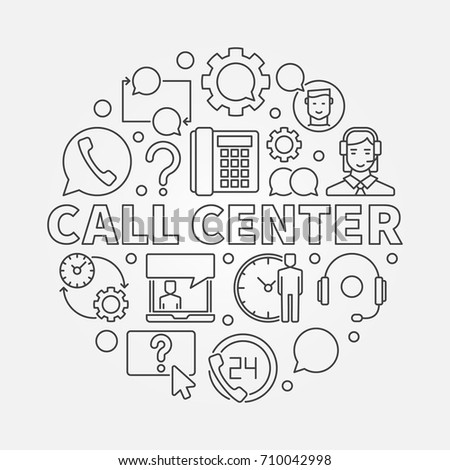 Call Center round illustration. Vector customer service concept circular symbol in thin line style