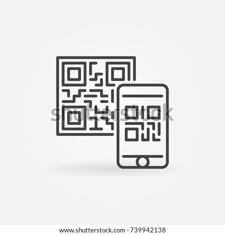 Mobile phone scanning QR code vector line concept icon or symbol