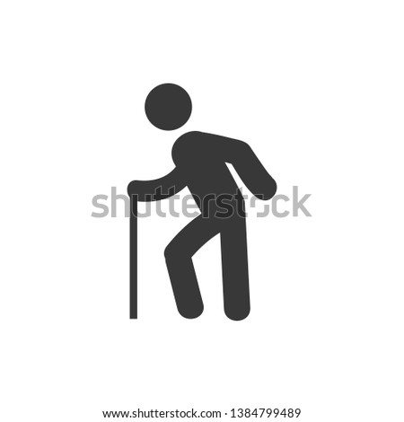 Old man walking with cane icon vector