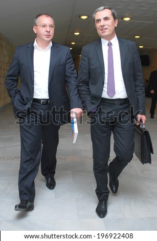 Sergei Stanishev( Leader of the Party of European Socialists) walking with Plamen Oresharski (Prime minister of republic of Bulgaria) Sofia, Bulgaria - 11.05.2011