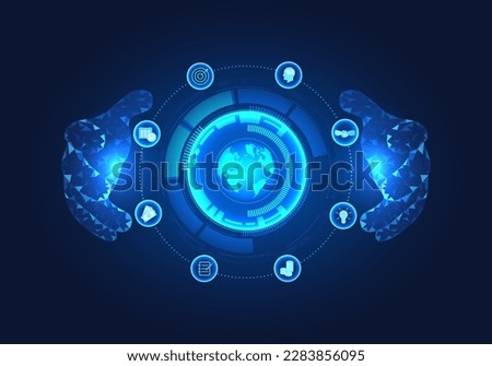 Background technology two hands of a businessman Featured with different business icons, it means that the business owner is the one who controls and plans to expand the business to grow the business.