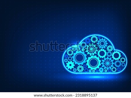 Cloud technology with gears Cogs inside the cloud drive data transmission and processing of data collection. through the internet Cloud technology concept that gradually drives business progress.