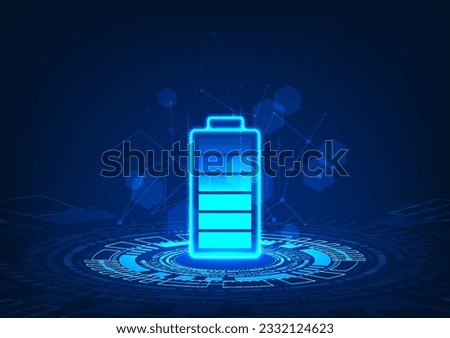 Battery technology is located on the technology circle projecting the battery. with elements of geometric shapes and lines that connect attractively It's a vector technology illustration.