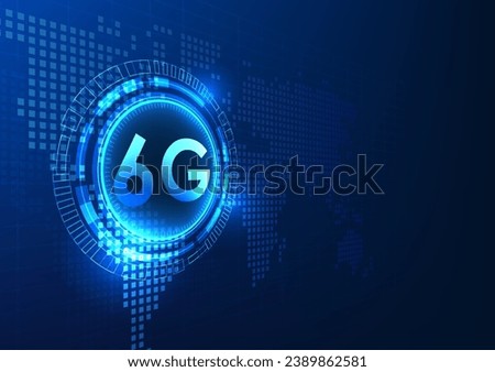Telecommunications technology, 6g signal is in a technology circle, the background is a world map. It shows the development of advanced communication networks to distribute signals throughout  world