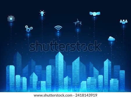 Background of the city of the future, Smart city that uses modern technology to help manage the well-being of people and the economy to grow even more. A city connected access to communication