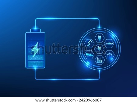 Battery technology that supplies energy to the technology circle It shows that batteries are a backup power source commonly used in the manufacturing industry. export industry and household